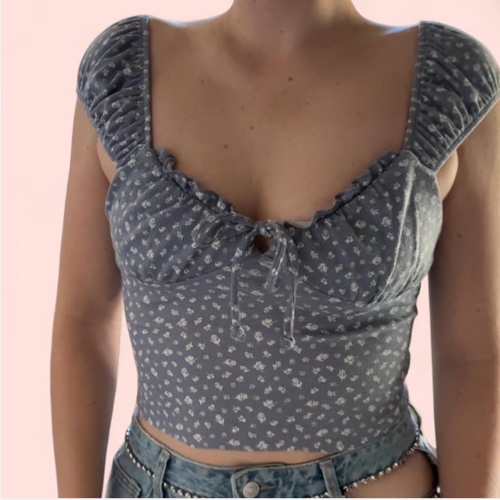 Wild Fable Light Blue Floral Crop Tank